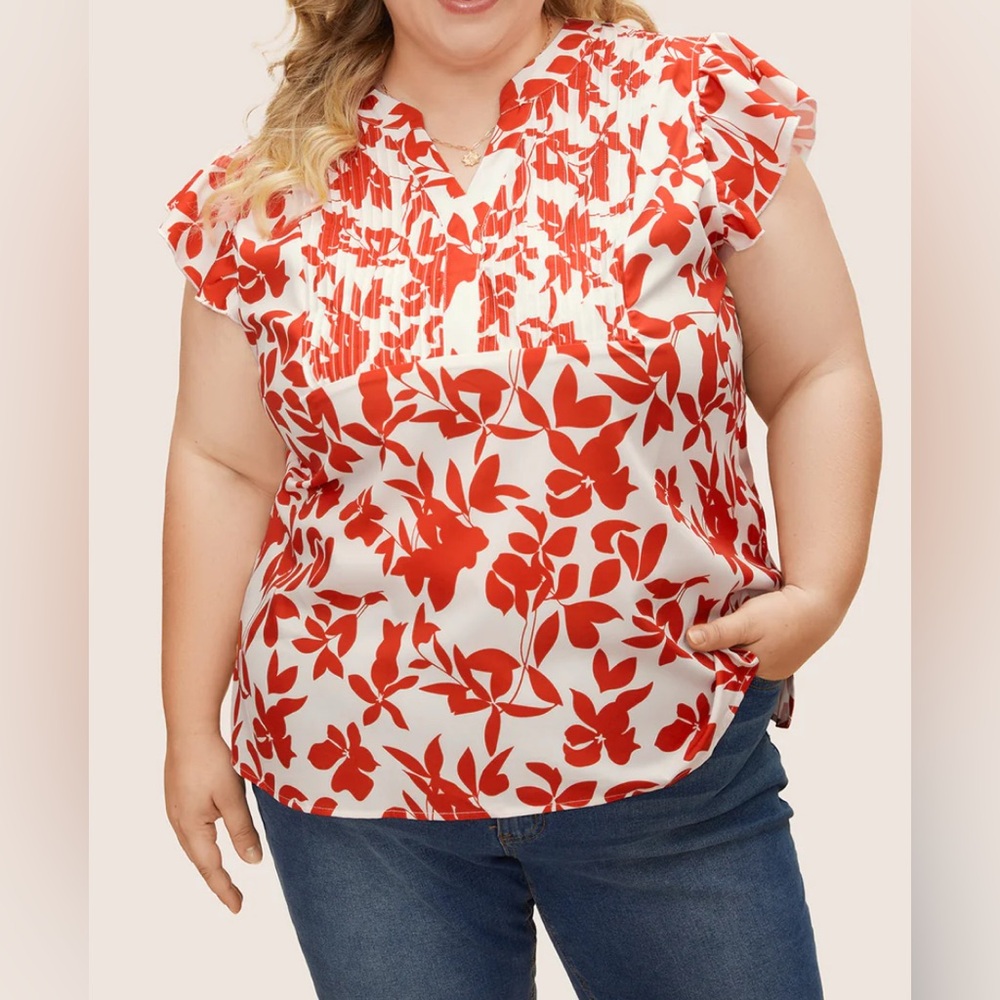 BloomChic Orange-Red Leaf Print Blouse